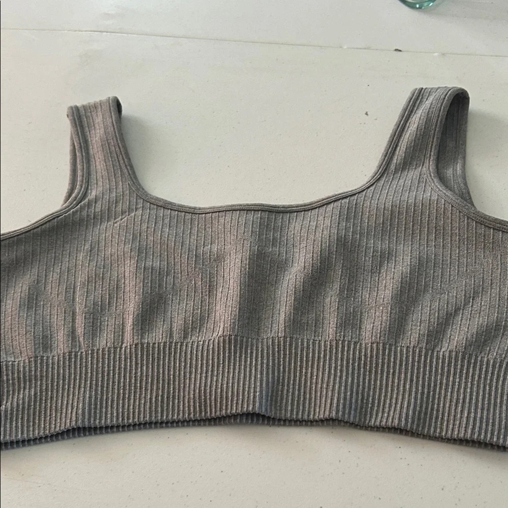 Gray Ribbed Sports Bra